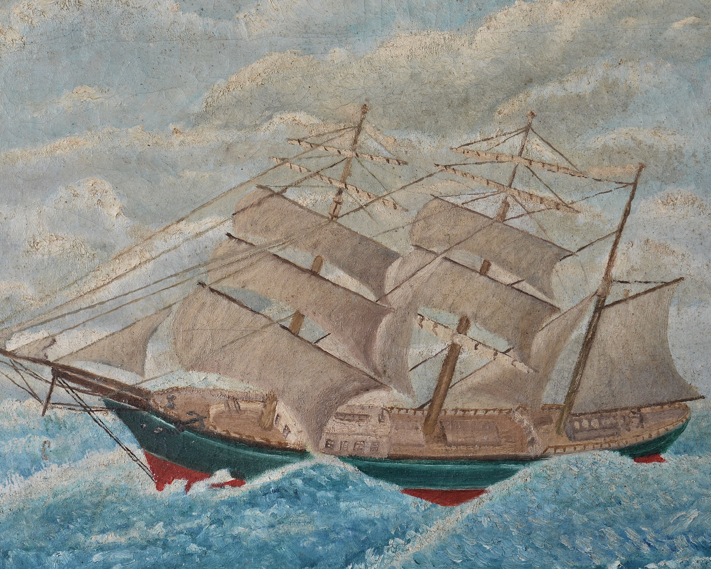Oil on canvas of a Barque at sea.