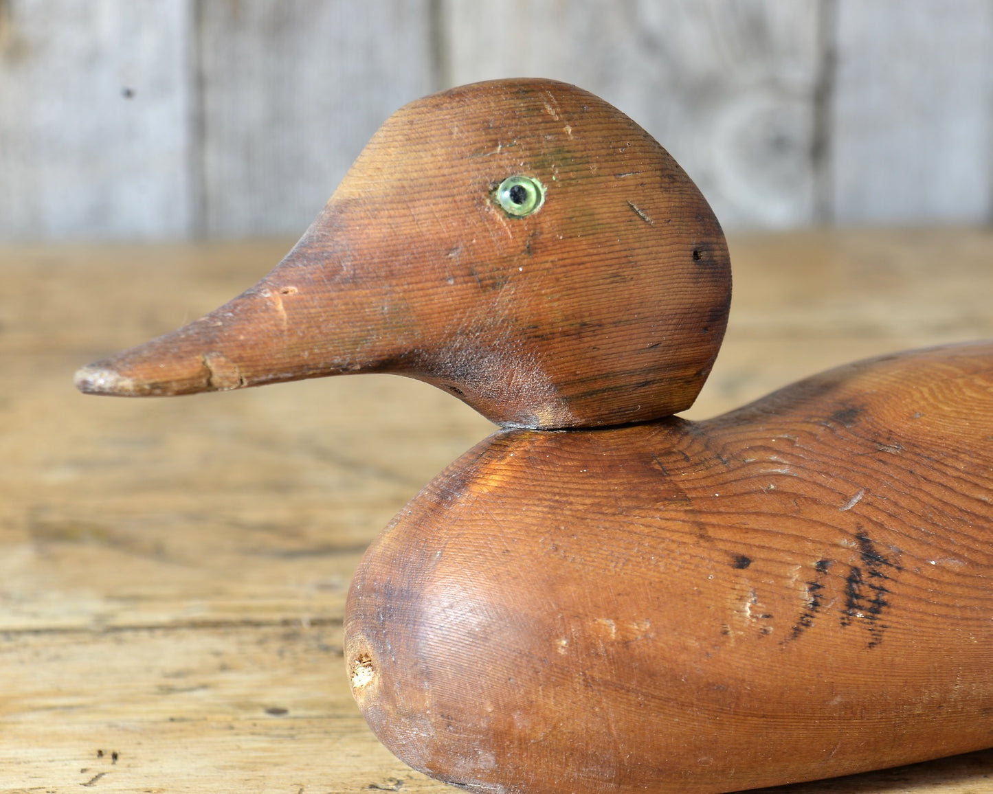 Pine duck decoy.
