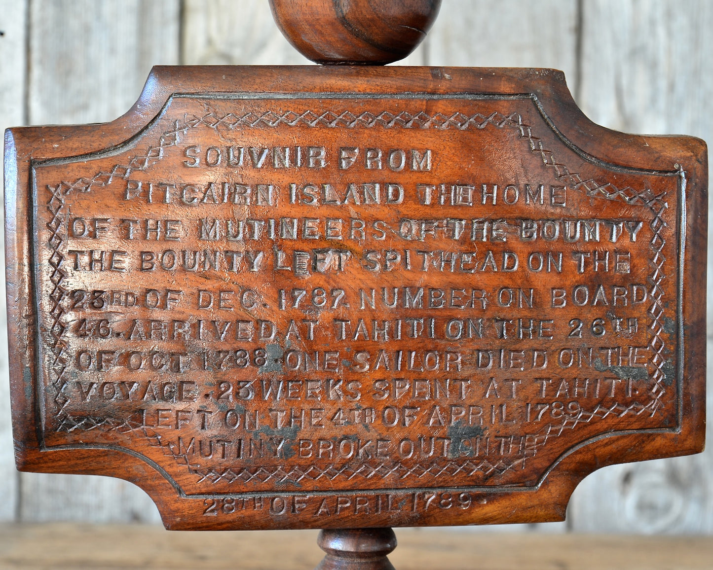 Pitcairn carving - Fred Christian - Fletcher Christian - HMS Bounty.